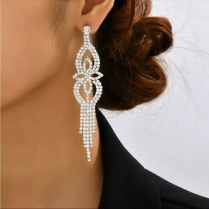 Chandelier clear crystal rhinestone diamond silver earrings wedding bridal New